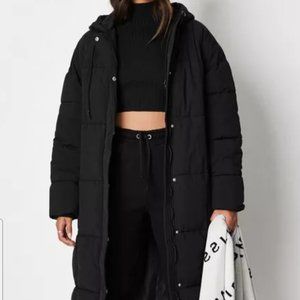 missguided black vertical seam longline puffer coat